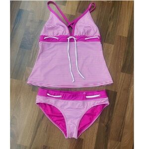 Pink and white tankini swimwear swimsuit